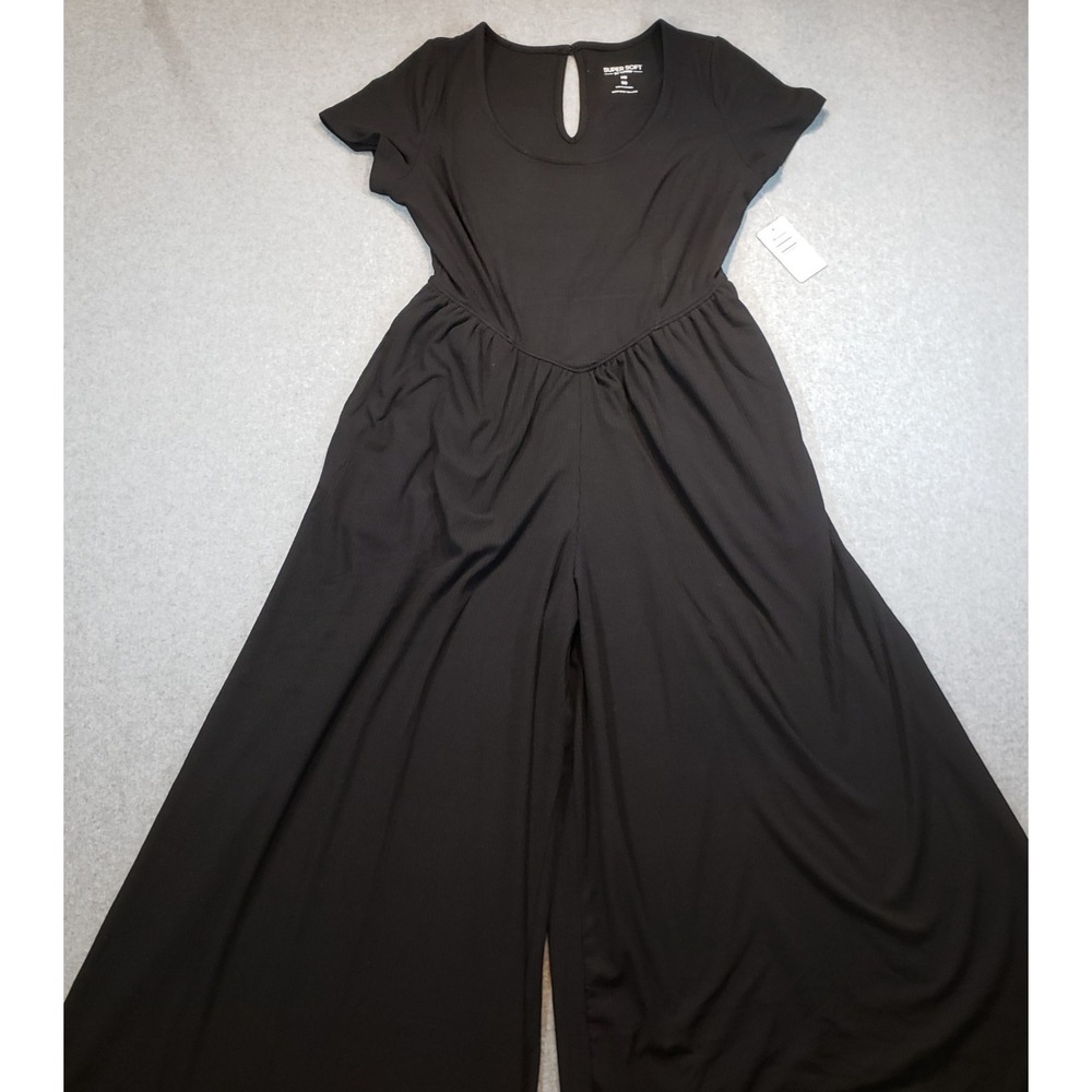 Torrid Short Sleeve Rib‎ Princess Seam Wide Leg Jumpsuit Black Size M/L NWT